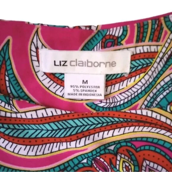 Liz Claiborne Pink Paisley Short Sleeve Dress sz M Womens Flowy Comfort Fit - Picture 9 of 10